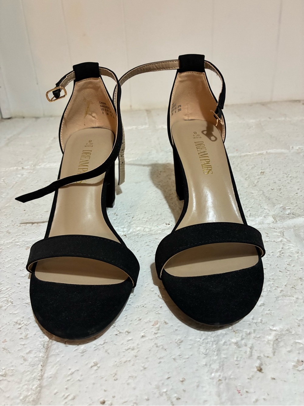 Dream Pairs Black Suede Ankle-Strap Block Heels 3”